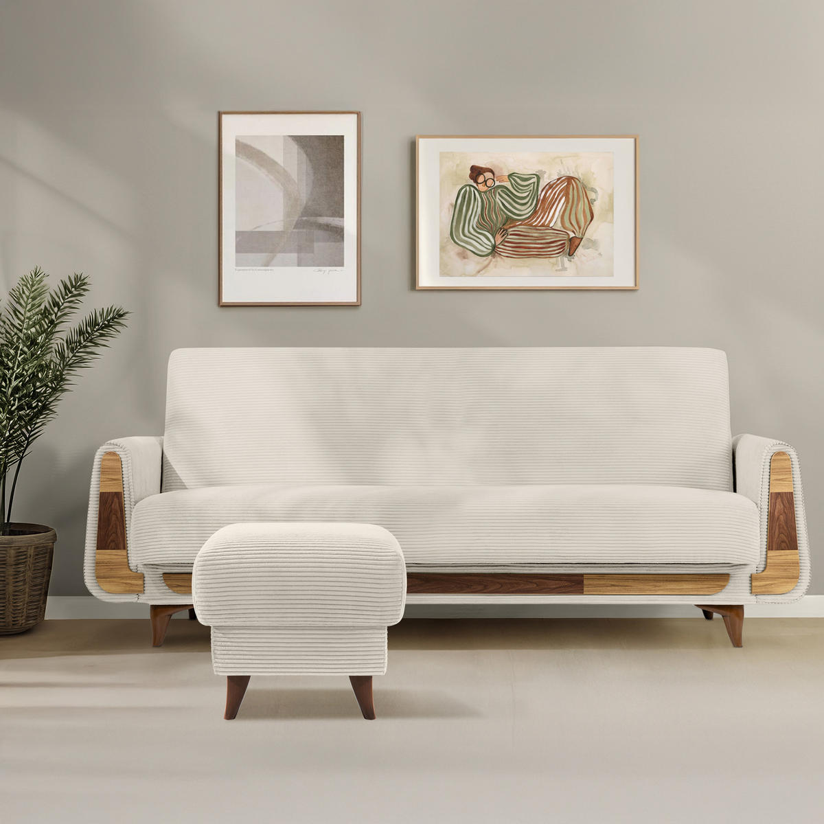 FUẞSTÜTZE GUSTAVO II, Cremefarbig - Creme/Braun, Holz/Holzwerkstoff (53/49/53cm) - KONSIMO®