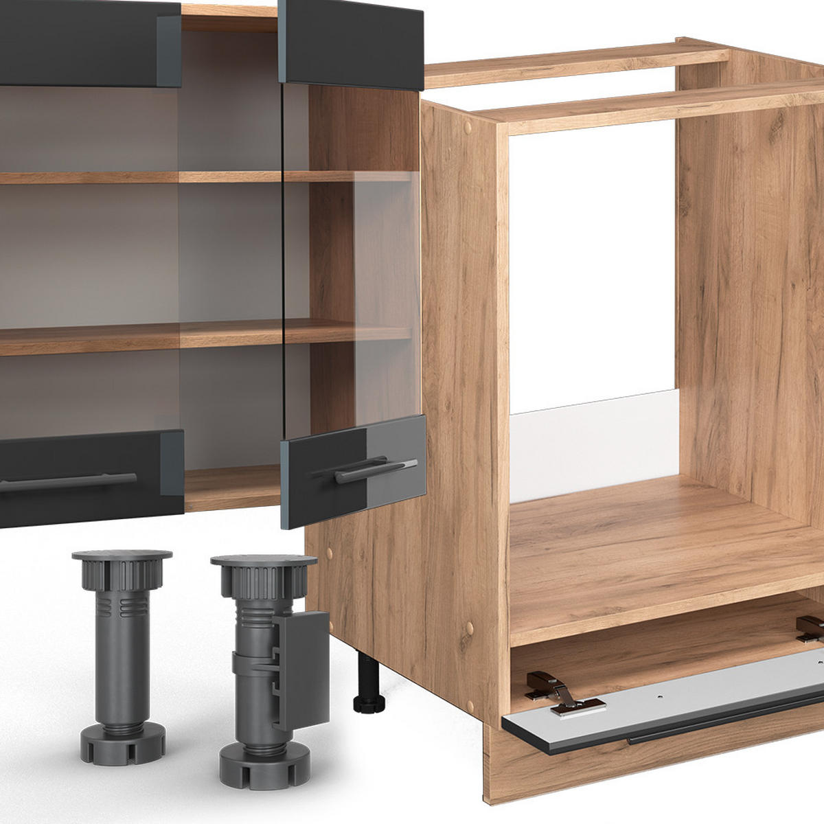 KÜCHENZEILE Fame-Line Anthrazit Hochglanz/Goldkraft Eiche 355 cm AP Marmor - Anthrazit/Eiche Wotan, Holzwerkstoff (355/81.6/60cm) - Vicco