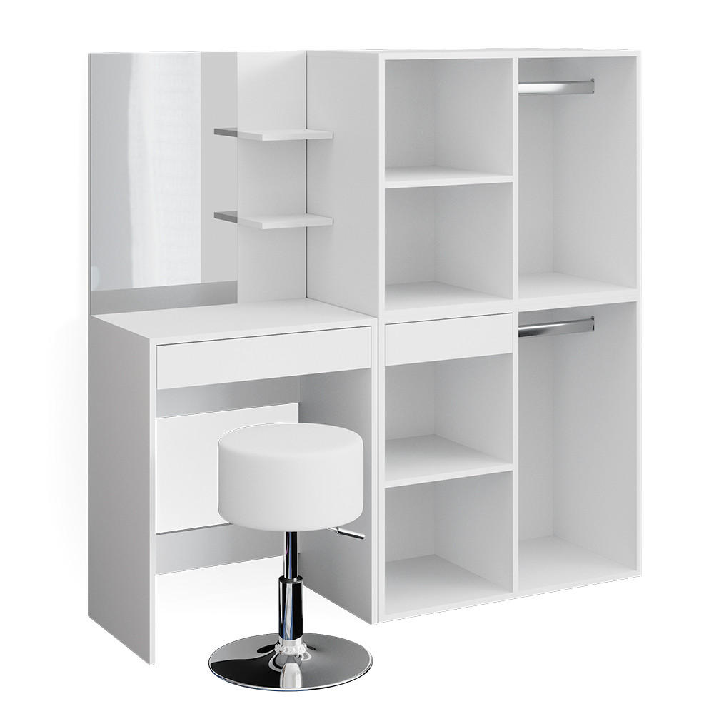 SCHMINKTISCH Isabelle Weiß 60 cm mit Hocker und Schrank - Weiß, Holzwerkstoff (60/140/40cm) - Vicco