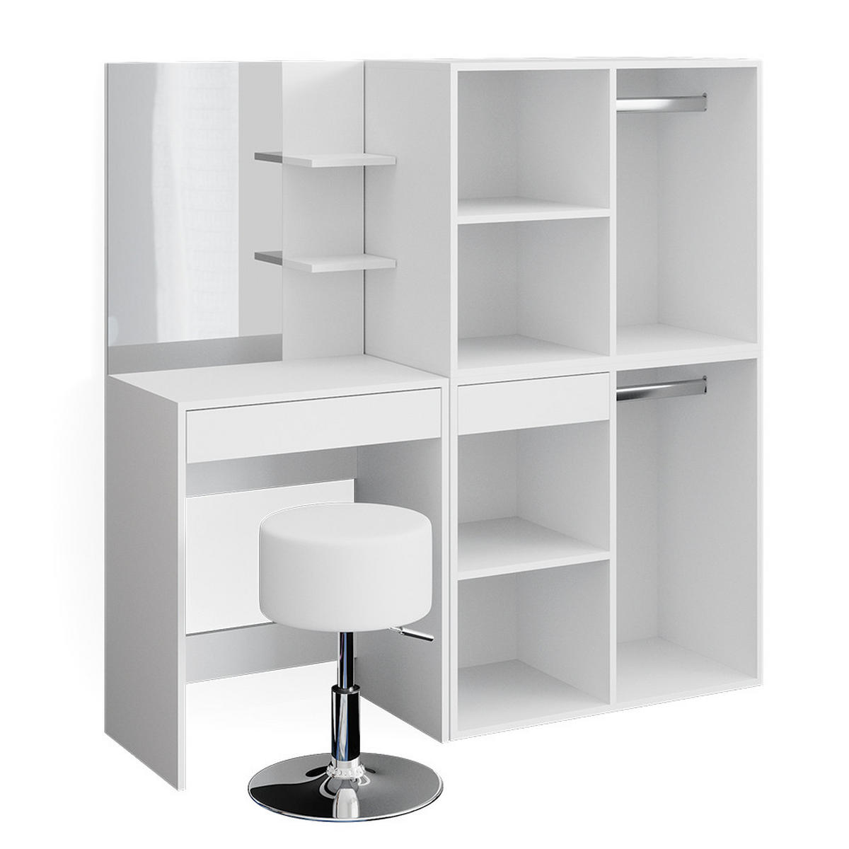 SCHMINKTISCH Isabelle Weiß 60 cm mit Hocker und Schrank - Weiß, Holzwerkstoff (60/140/40cm) - Vicco