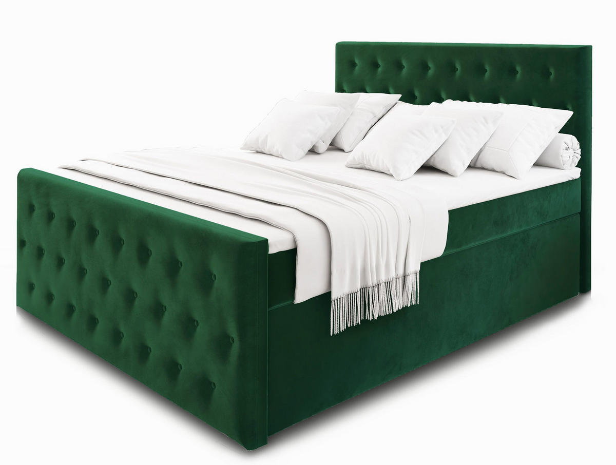 BOXBETT FONDI 140x200 cm mit Matratze und Topper - Grün - Grün, Holz (140/200cm) - MASSENO
