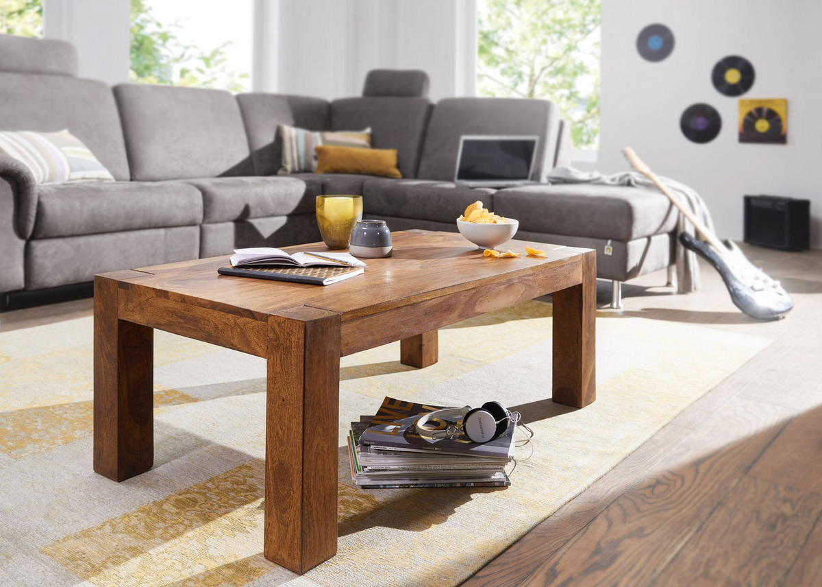 COUCHTISCH aus Akazienholz, rustikal, quadratisch, handgefertigt, Braun 110x60x40 cm - Braun, Holz (60/110/40cm) - KADIMA DESIGN
