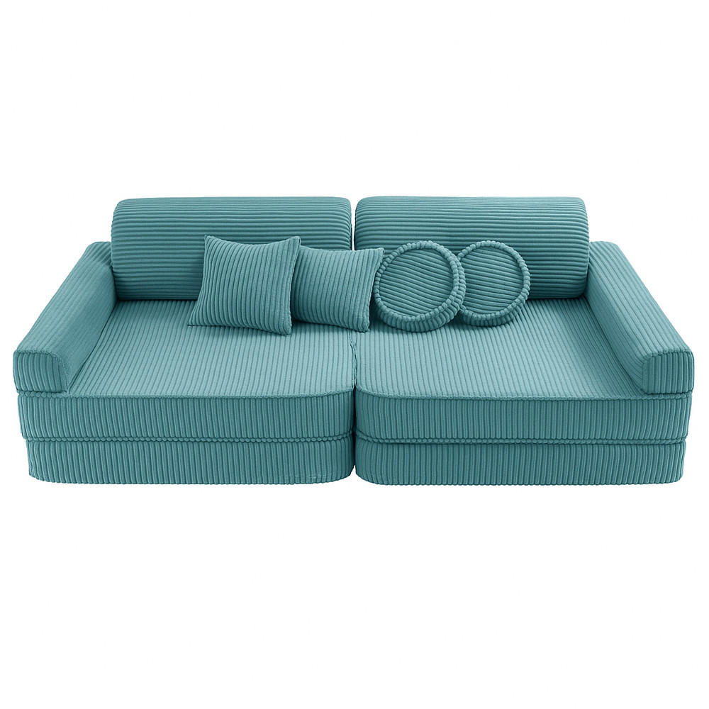 KINDERSOFA AESTHETIC 160 cm Cord Türkis 10 Stk - Blau, Textil (80/12/160cm) - MeowBaby