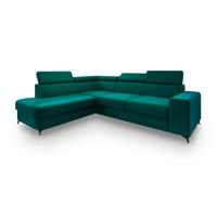 ECKSOFA ALVORO L-S Blau Velours-Stoff mit Schlaffunktion - Blau, Holz (253/190cm) - MASSENO