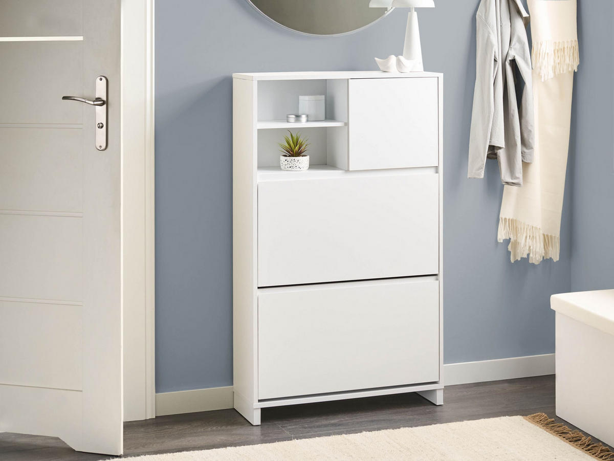SCHUHSCHRANK Weiß Cobar - Weiß, Holzwerkstoff (70/118/24cm) - Beliani