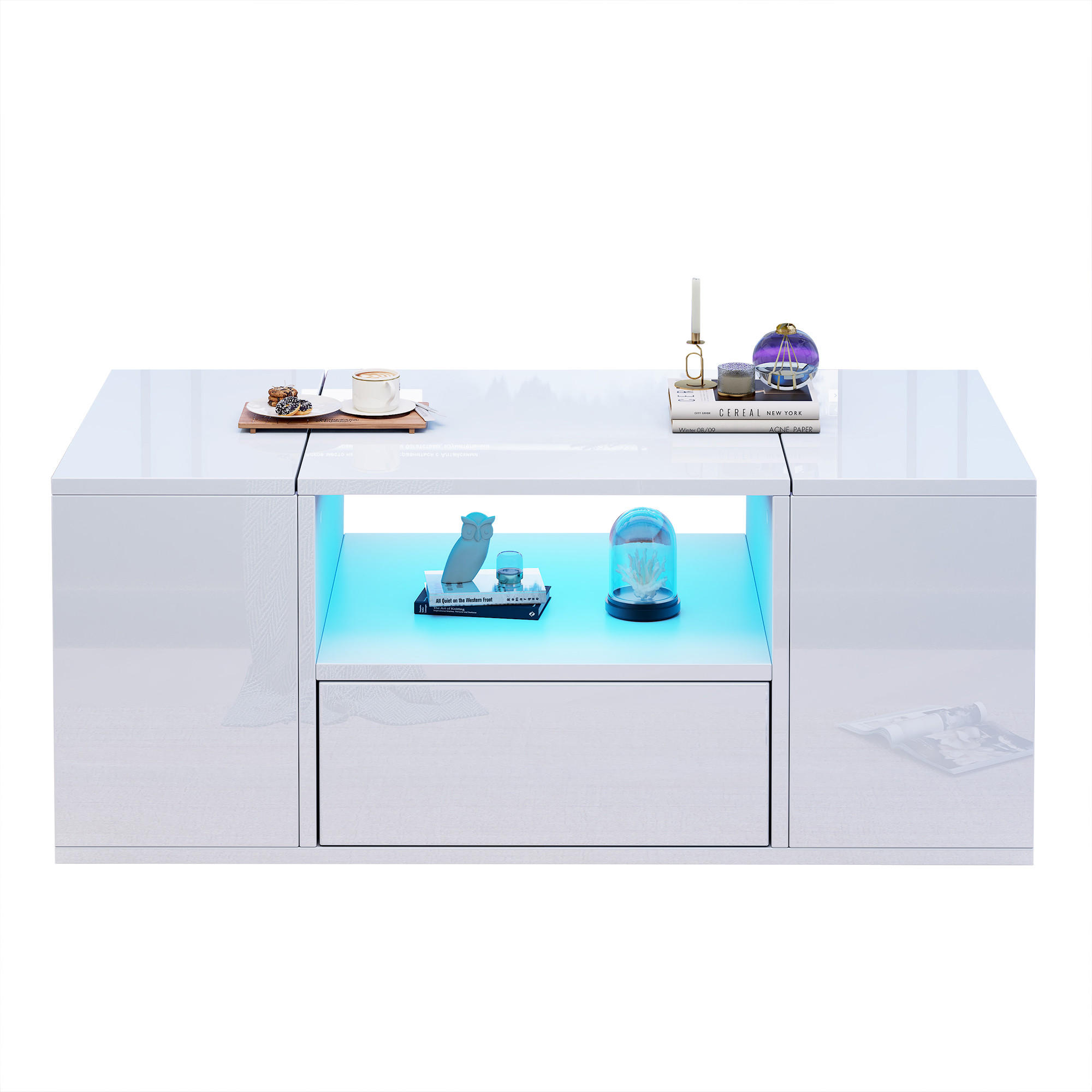 COUCHTISCH Weiß 100/50/40 cm mit LED - Weiß, Holzwerkstoff (50/100/40cm) - PANGIVO