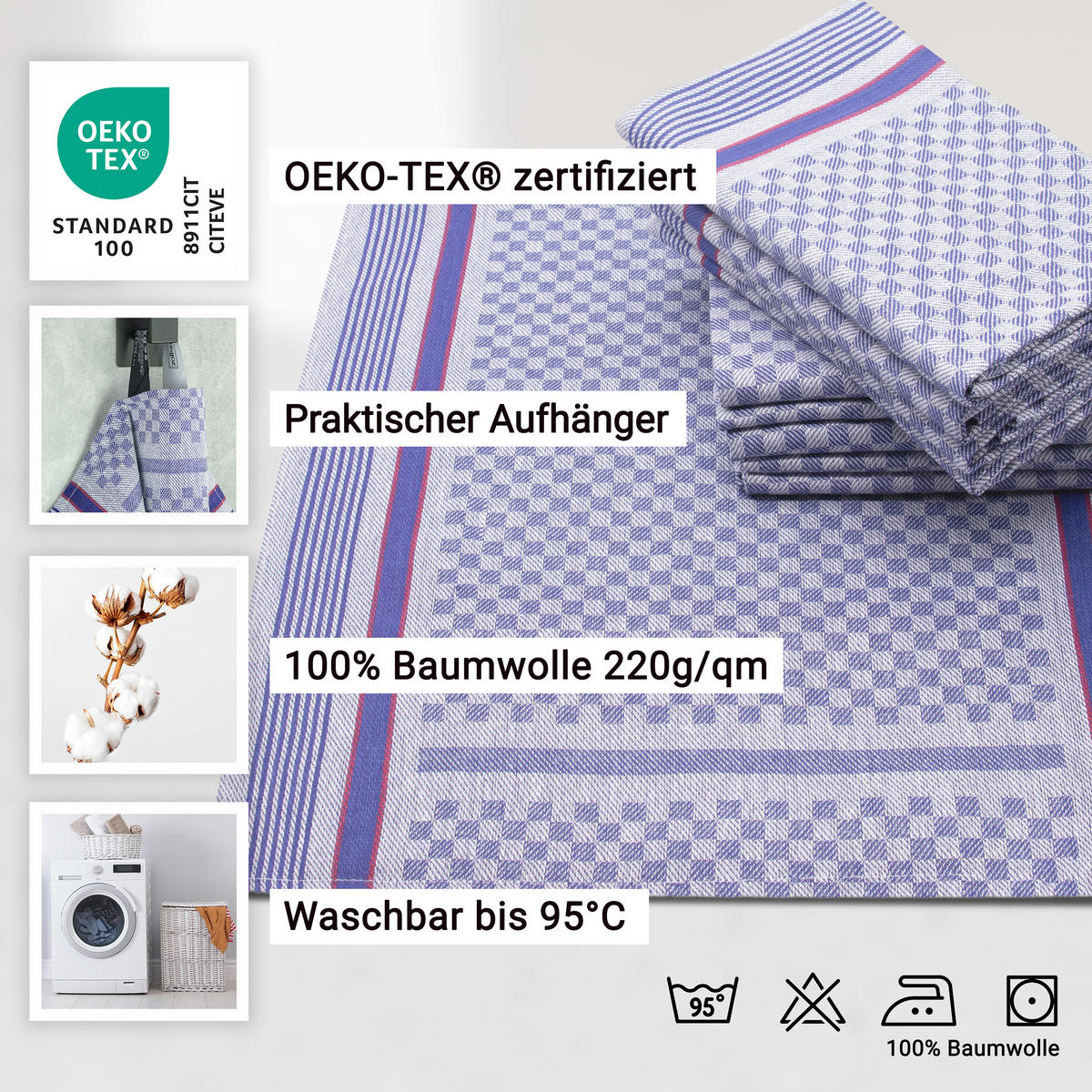 GESCHIRRTÜCHER, 10er-Set, 50x100 cm, 100% Baumwolle, Blau - Blau, Textil (50/100cm) - Zollner