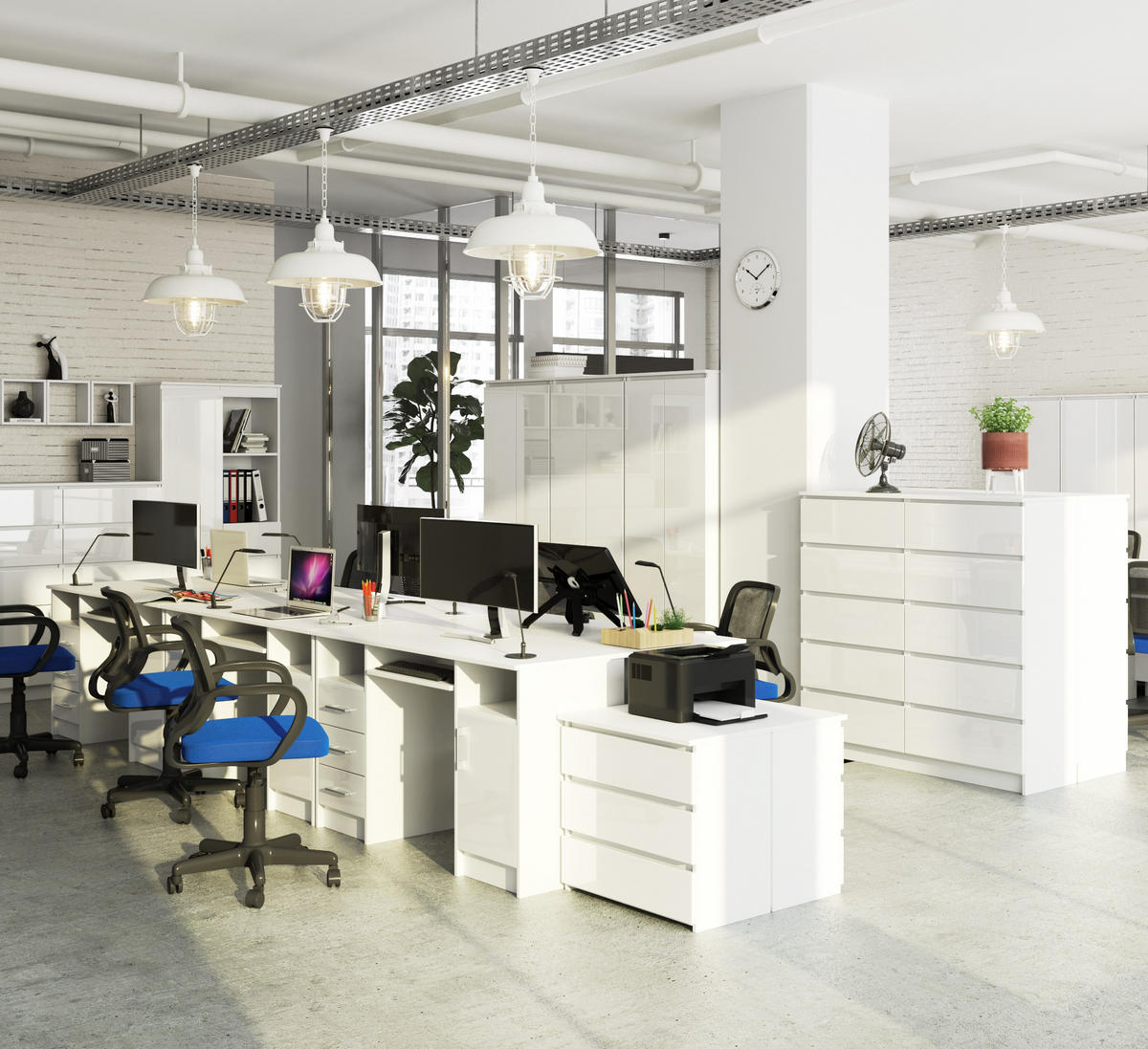 SCHREIBTISCH Weiß, Weiß Glanz 74/124/52 - Weiß Hochglanz/Weiß, Holzwerkstoff (52/124/74cm) - RAUMHIRSCH FURNITURE