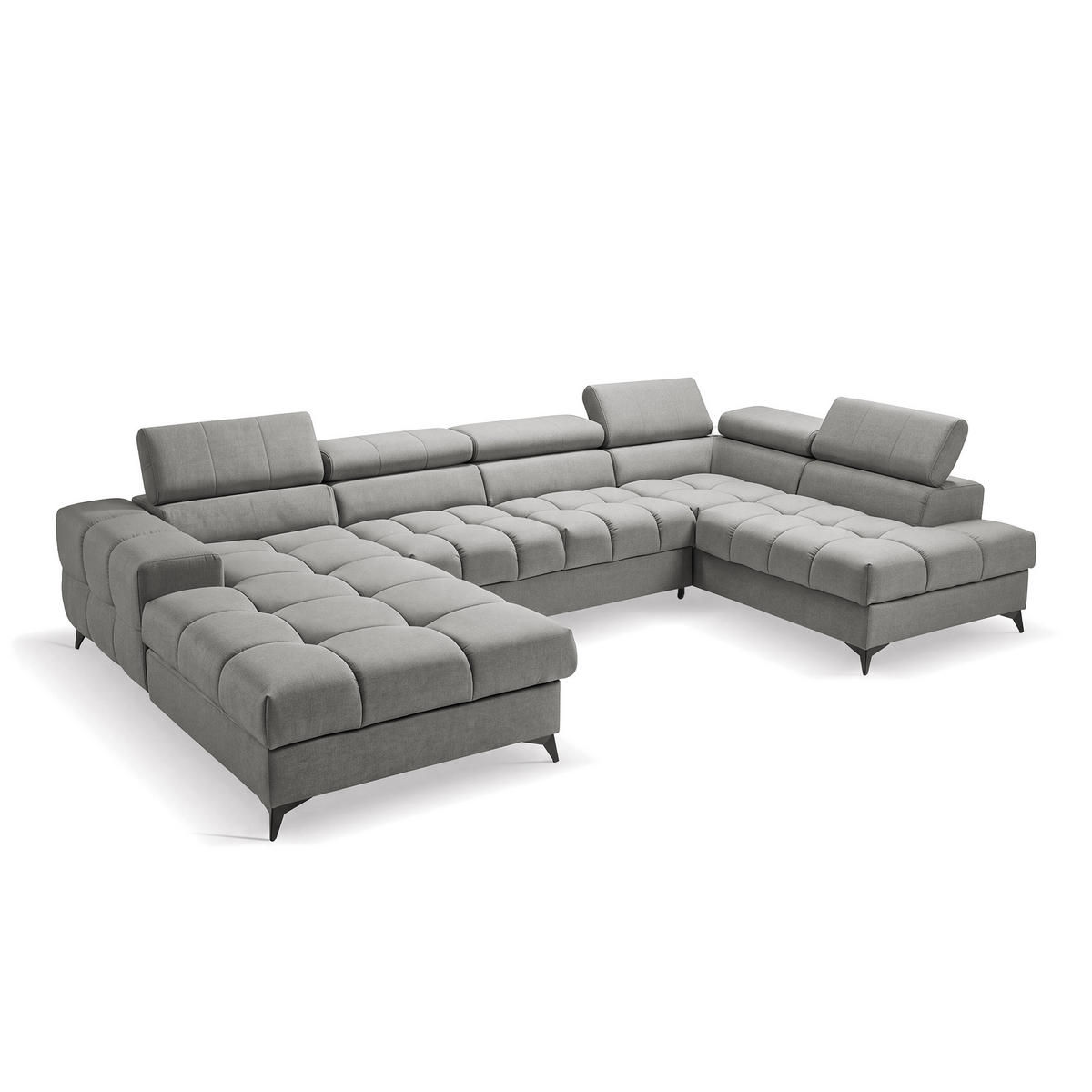 ECKSOFA PUDDING U Links mit Schlaffunktion 125x260 Velours Grau - Schwarz/Grau, Holz/Textil (203/350cm) - Muffo