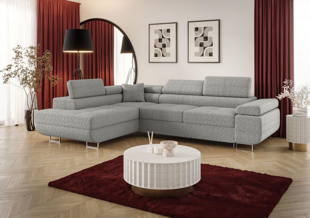 ECKSOFA Monaro Mit Schlaffunktion - Hellgrau, Holzwerkstoff/Textil (275/202cm) - Fun Möbel