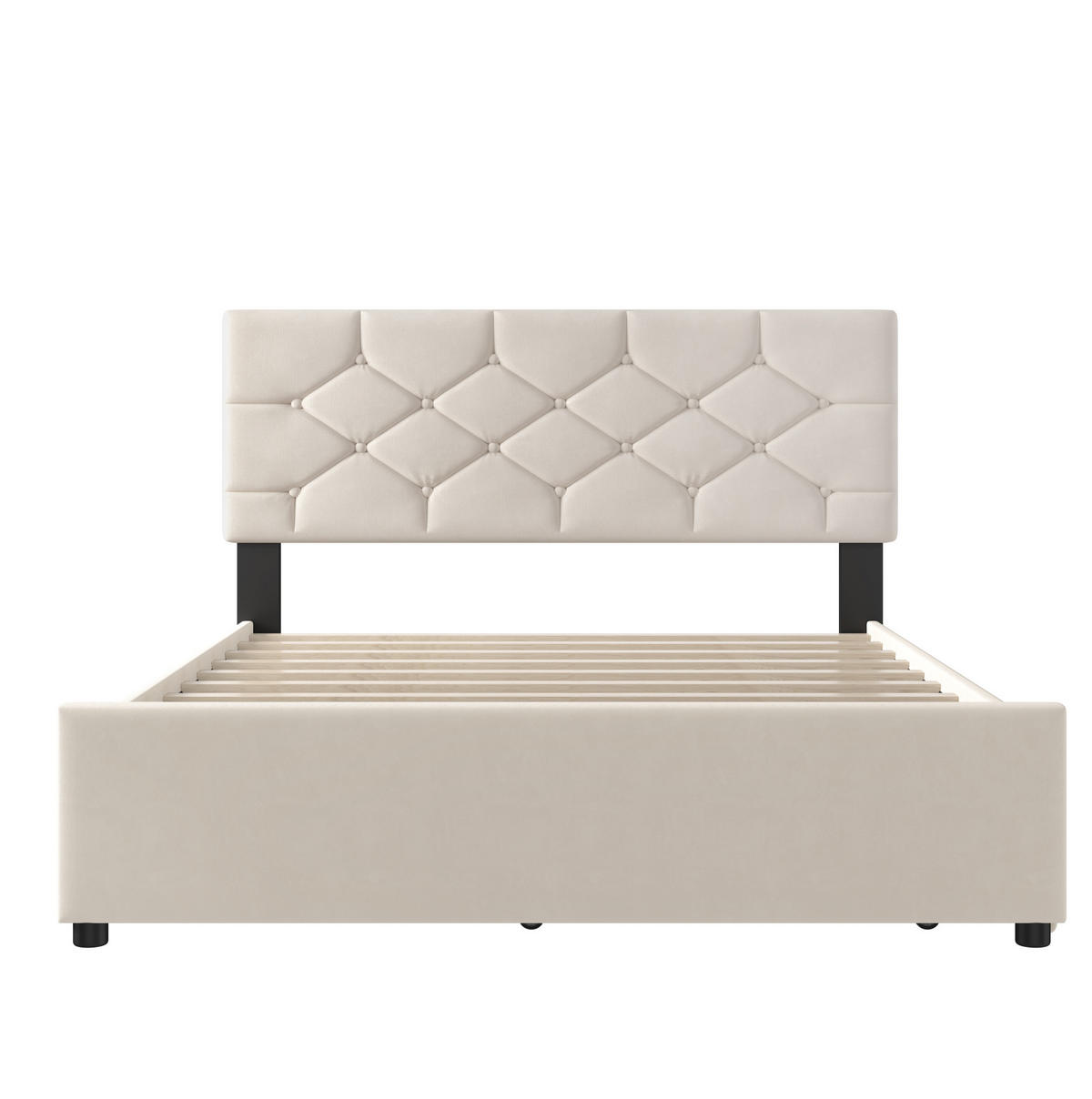 SAMT-POLSTERBETT 140/200 cm mit Rollbett und Lattenrost, Beige - Beige, Textil (140/200cm) - BEAOK