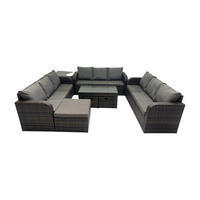 GARTENSOFA SET mit rechteckigem COUCHTISCH Polyrattan 12-Sitzer Dunkelgrau - Dunkelgrau/Grau, Glas/Kunststoff - Fimous