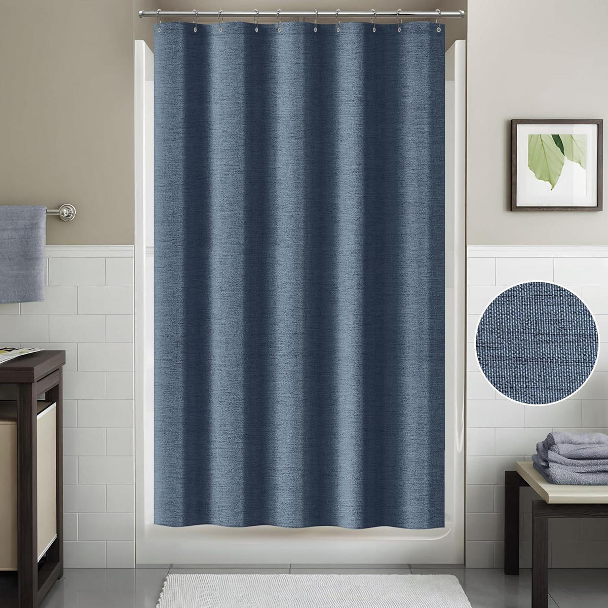 DUSCHVORHANG Leinenoptik Marineblau 152 x 214 cm - Dunkelblau, Textil (152/214cm)