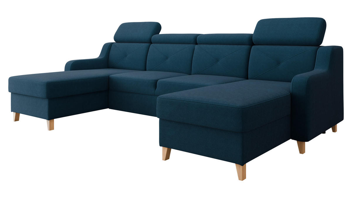ECKSOFA Marbella U - Blau/Naturfarben, Holz/Textil (286/82/165cm) - MIRJAN24
