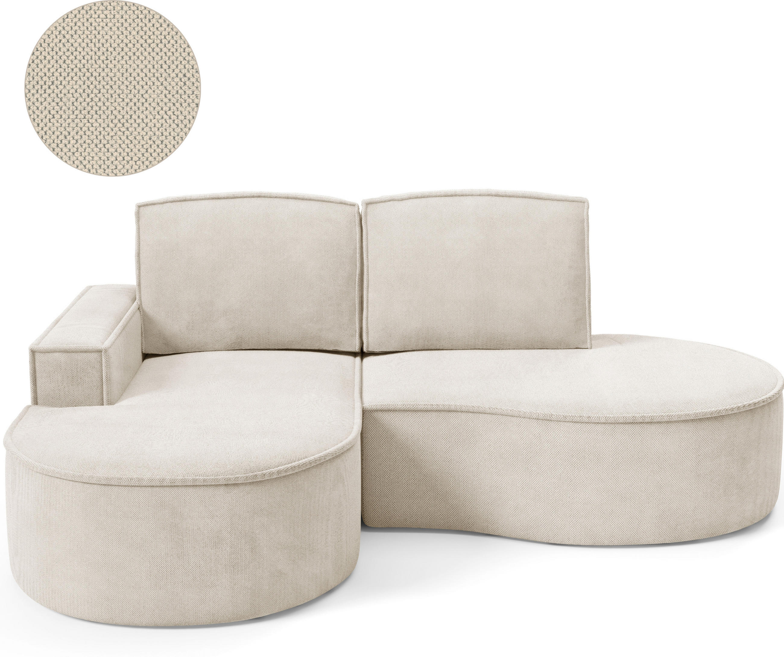 ECKSOFA MOLLY – Halbkreisförmig, Curio-Bouclé, Lose Kissen, 210x157x88 cm, Links Beige - Champagner, Holz/Textil (157/210cm) - DomoHome