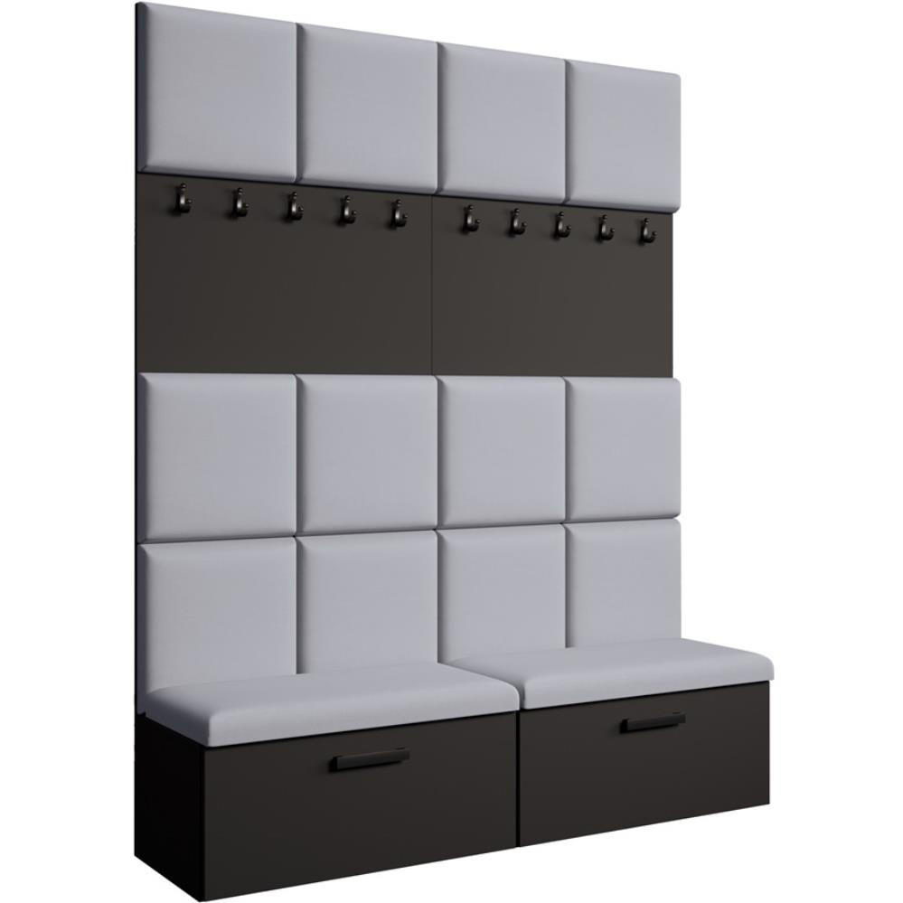 GARDEROBE Margaret I+I 162/203/43 mit gepolsterten Paneelen und Schuhschrank - Schwarz/Grau, Holzwerkstoff/Kunststoff (162/203/43cm) - Beautysofa