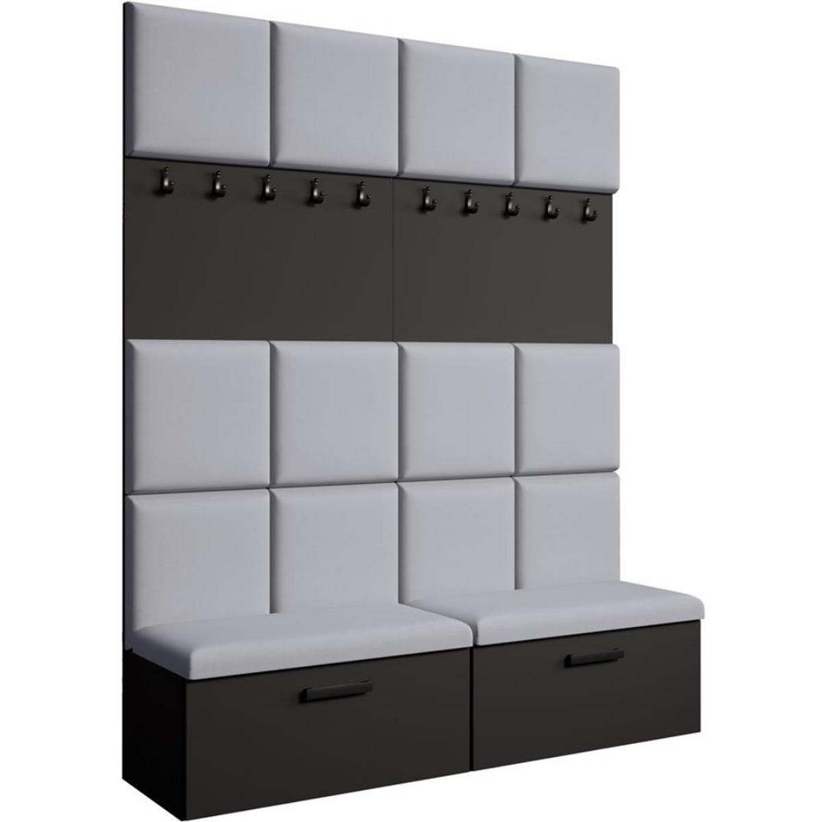 GARDEROBE Margaret I+I 162/203/43 mit gepolsterten Paneelen und Schuhschrank - Schwarz/Grau, Holzwerkstoff/Kunststoff (162/203/43cm) - Beautysofa