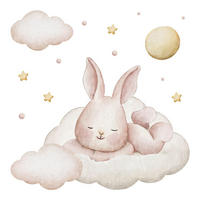 WANDAUFKLEBER 80x69cm - Ein Häschen auf den Wolken - Multicolor, Kunststoff (80/69/0.1cm) - Wallfluent