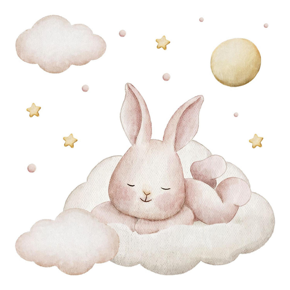 WANDAUFKLEBER 80x69cm - Ein Häschen auf den Wolken - Multicolor, Kunststoff (80/69/0.1cm) - Wallfluent