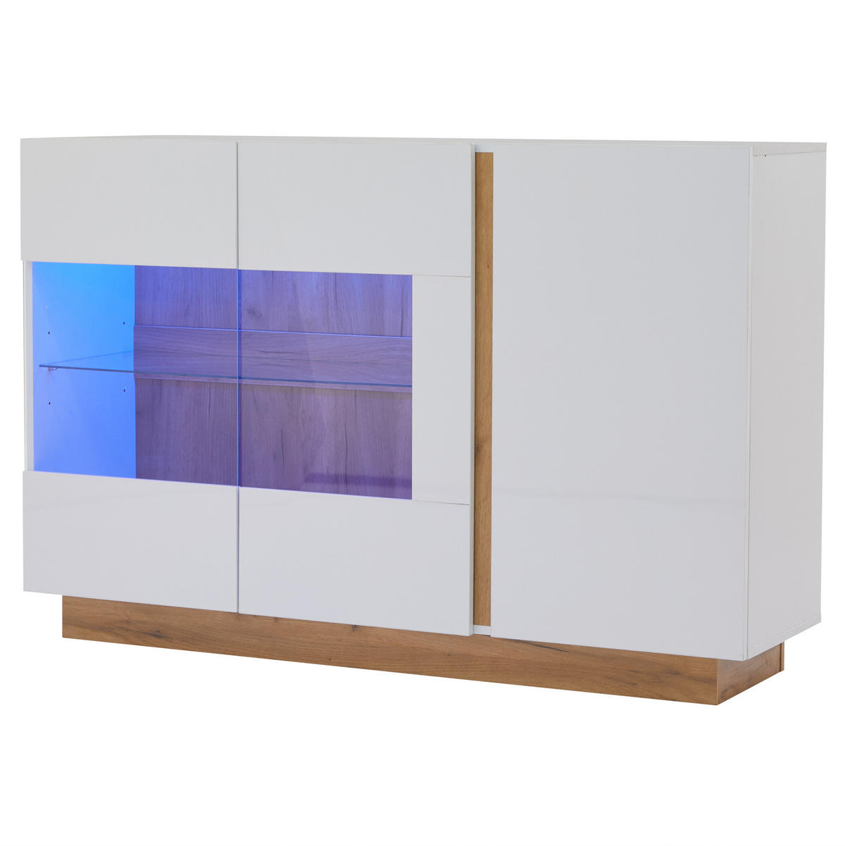 SIDEBOARD aus Spanplatte und Glas 138x38,5x90,5 cm Weiß Hochglanz mit RGB-LED-Beleuchtung - Weiß, Holzwerkstoff (138/90.5/38cm) - IVMEU