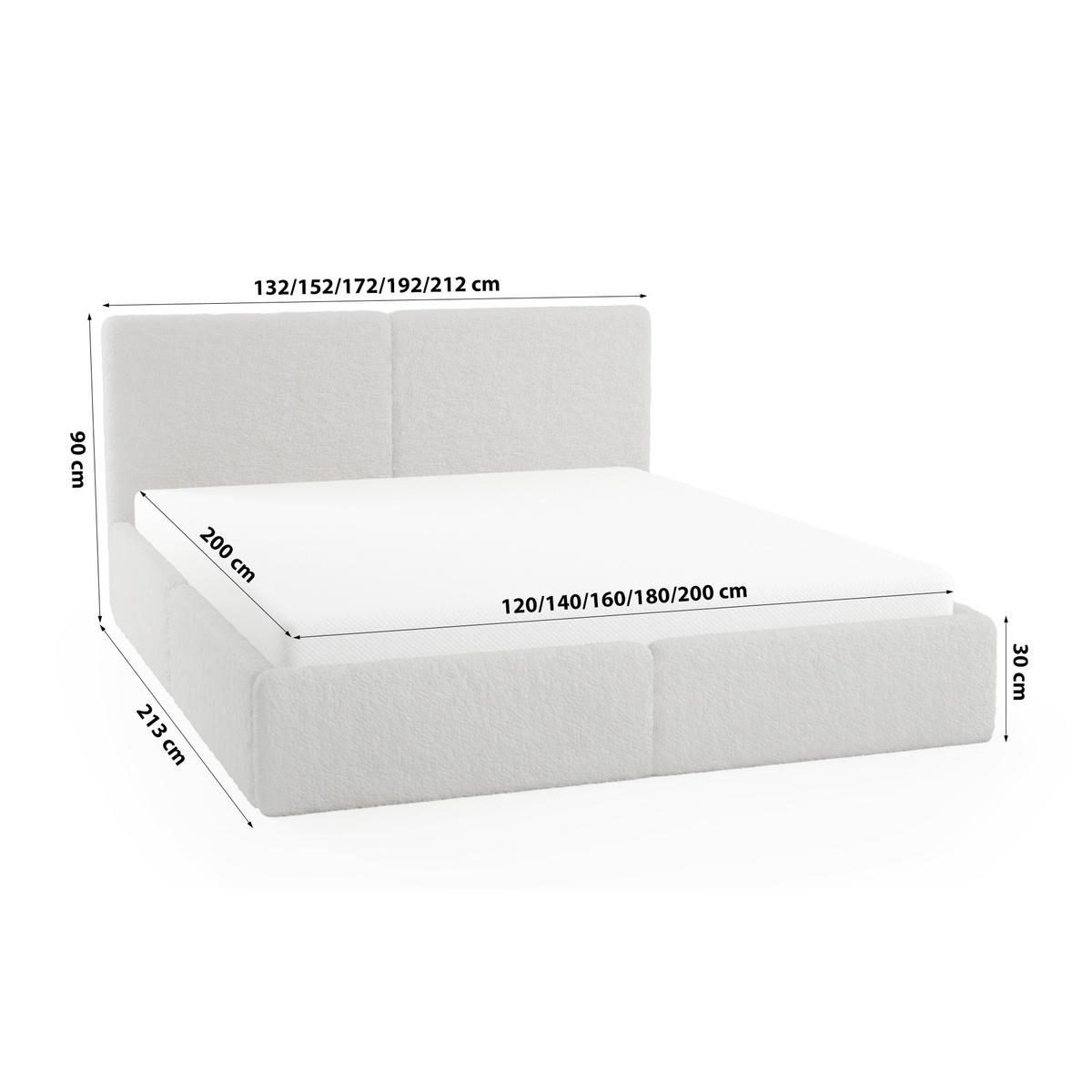 POLSTERBETT Riberia Slim 200x200 cm, Grau - Grau, Textil (200/200cm) - Fedve