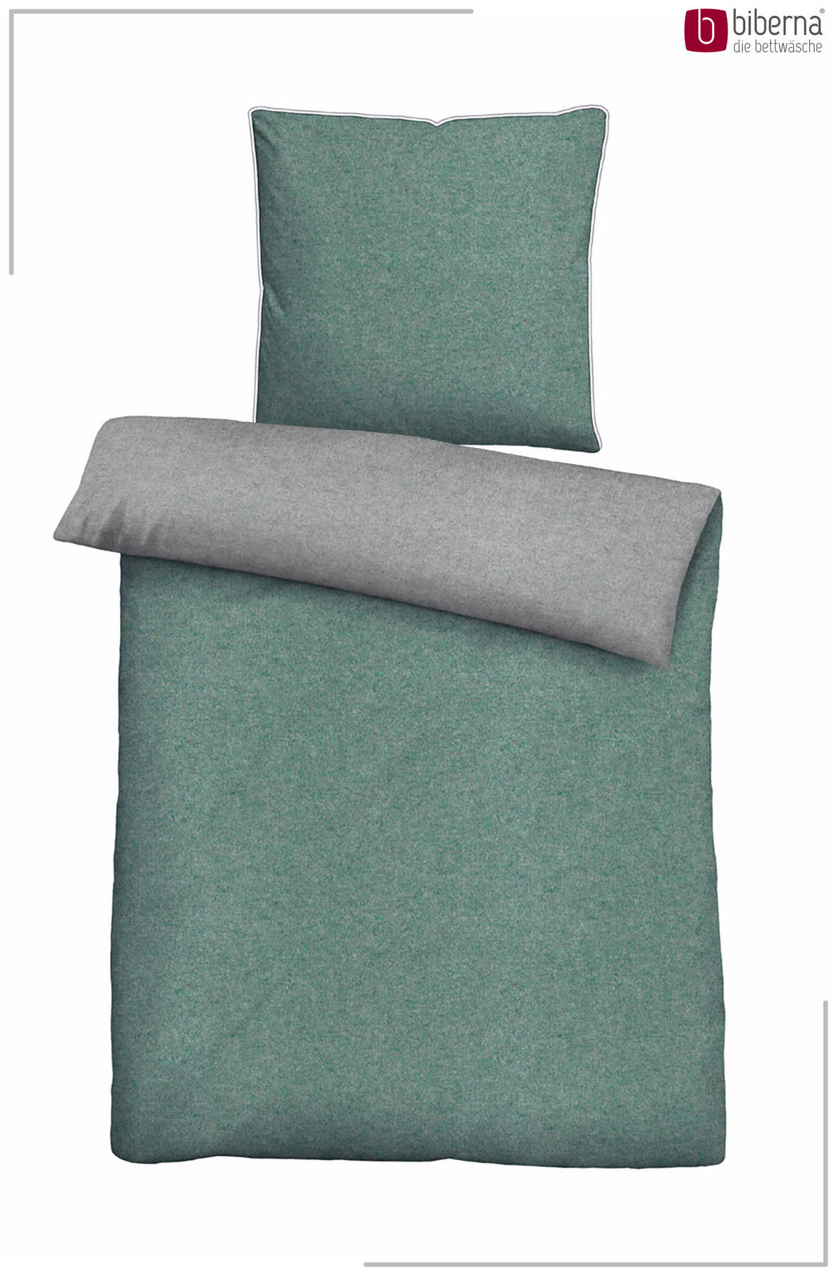 BETTWÄSCHE-GARNITUR Biber Melange UNI fichte, 155x200 cm + 80x80 cm - Dunkelgrün, Textil (155/200cm) - biberna