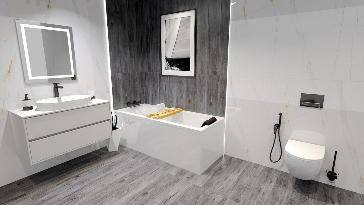 BADEWANNE Rechteck MODERN 120/70 + Styro + Ablage + Kopfstütze Ablauf Füße - Weiß, Kunststoff (70/55.5/120cm) - bad land