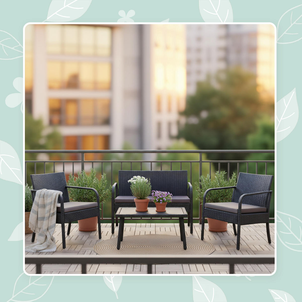 4DÍLNÝ zahradní set - černá, kov/textil - Relaxdays