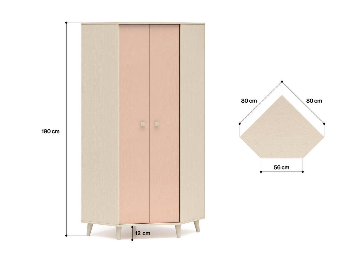 KINDERKLEIDERSCHRANK MEVEL Rosa 80x80x190 cm - Pink, Holzwerkstoff (80/190/80cm) - FURNLUX