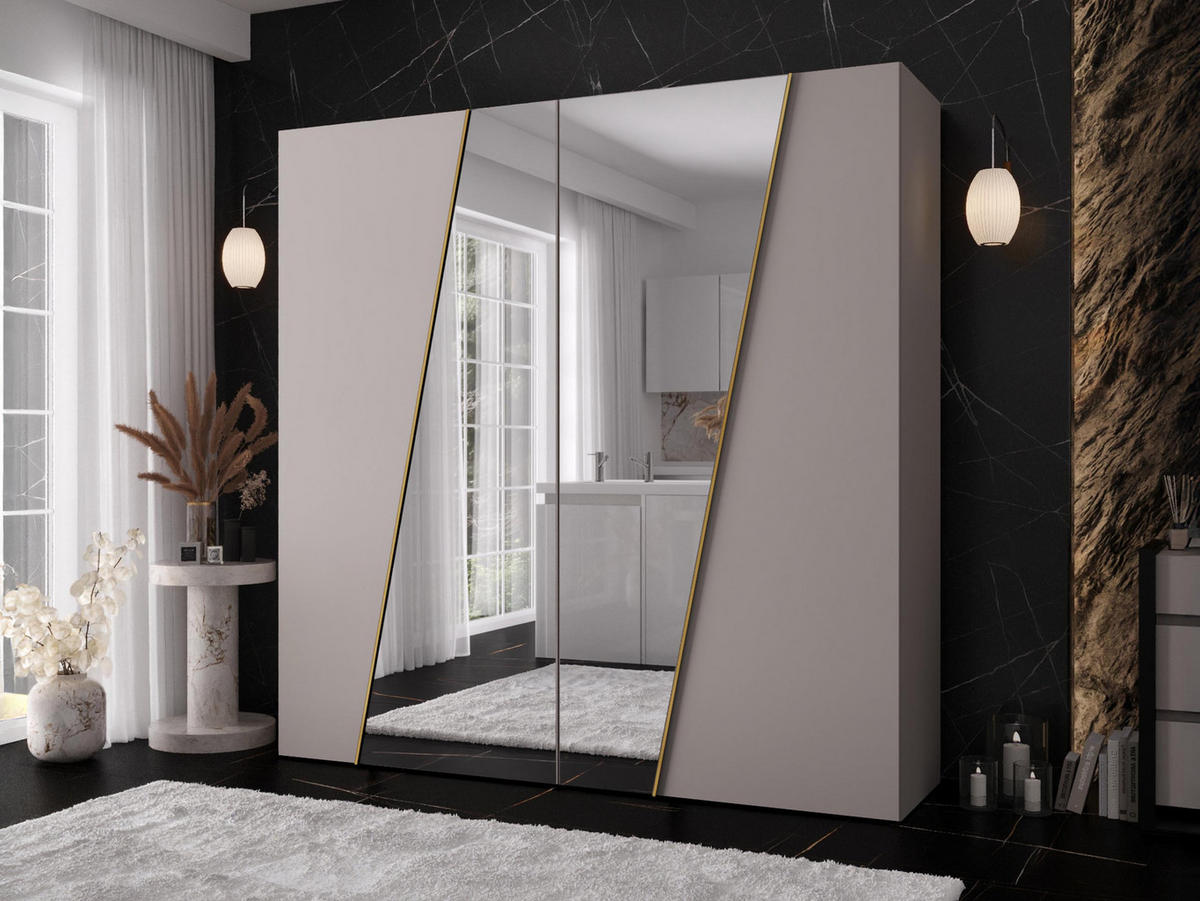 DREHTÜRENSCHRANK Zen 2L 200 cm - Kaschmir/Goldfarben, Holzwerkstoff/Kunststoff (200/202/50cm) - MIRJAN24