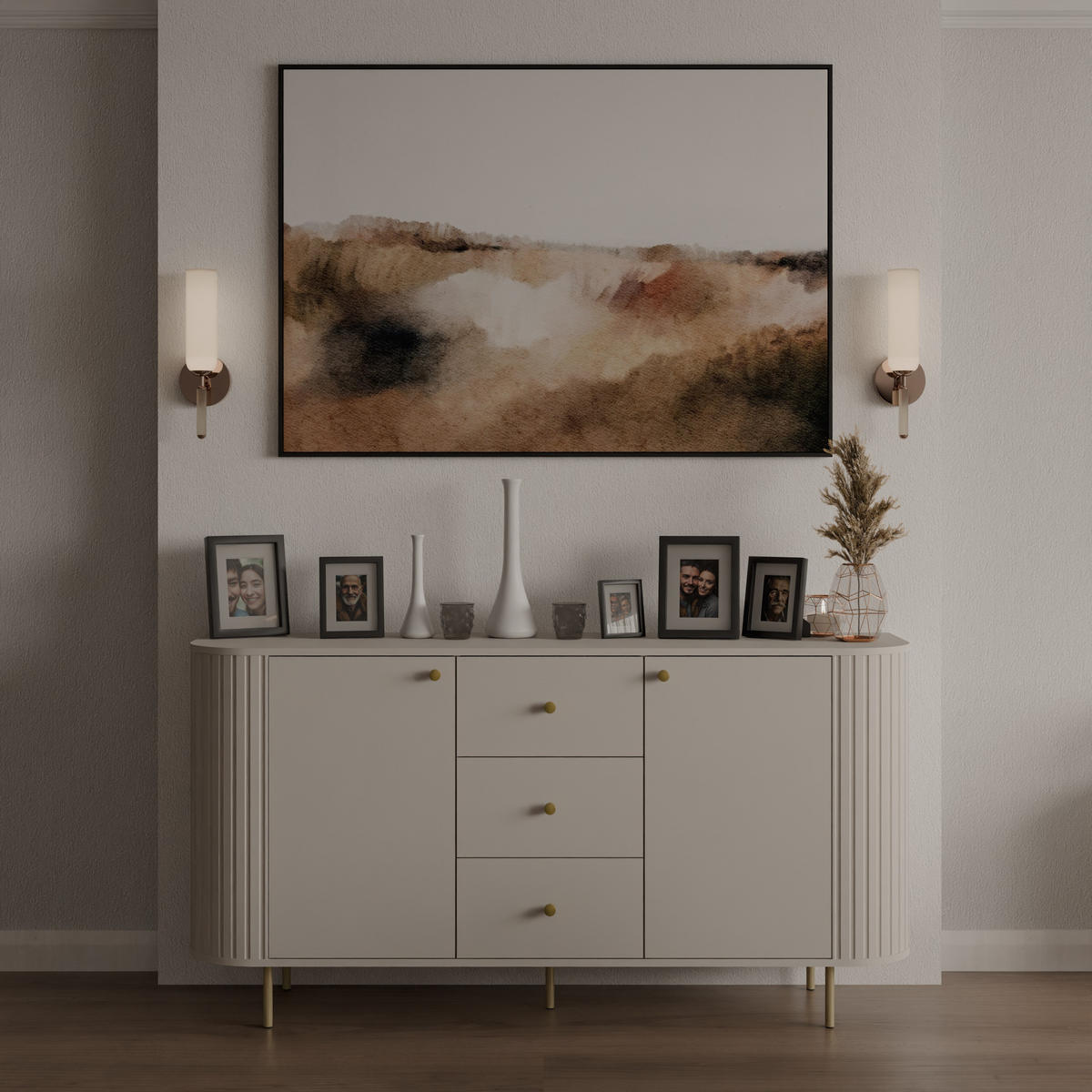 KOMMODE Olivia 165cm, mit 2 Türen, 3 Schubladen und geriffeltem Design, kaschmir - Kaschmir, Metall (165/85/43cm) - Margaret Hadas24