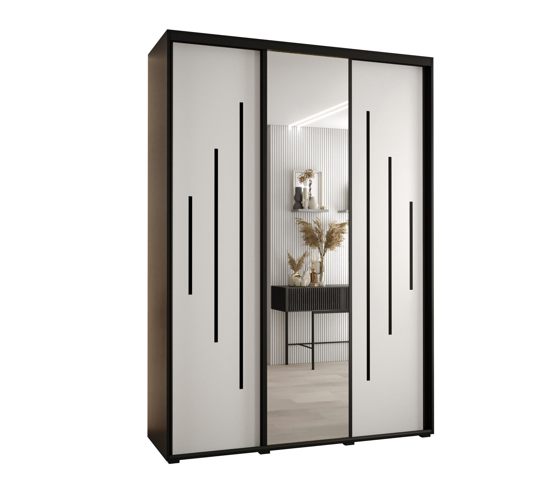 Abiks Möbel Schwebetürenschrank Schwarz, Weiß, Schwarz 170x235x45 cm