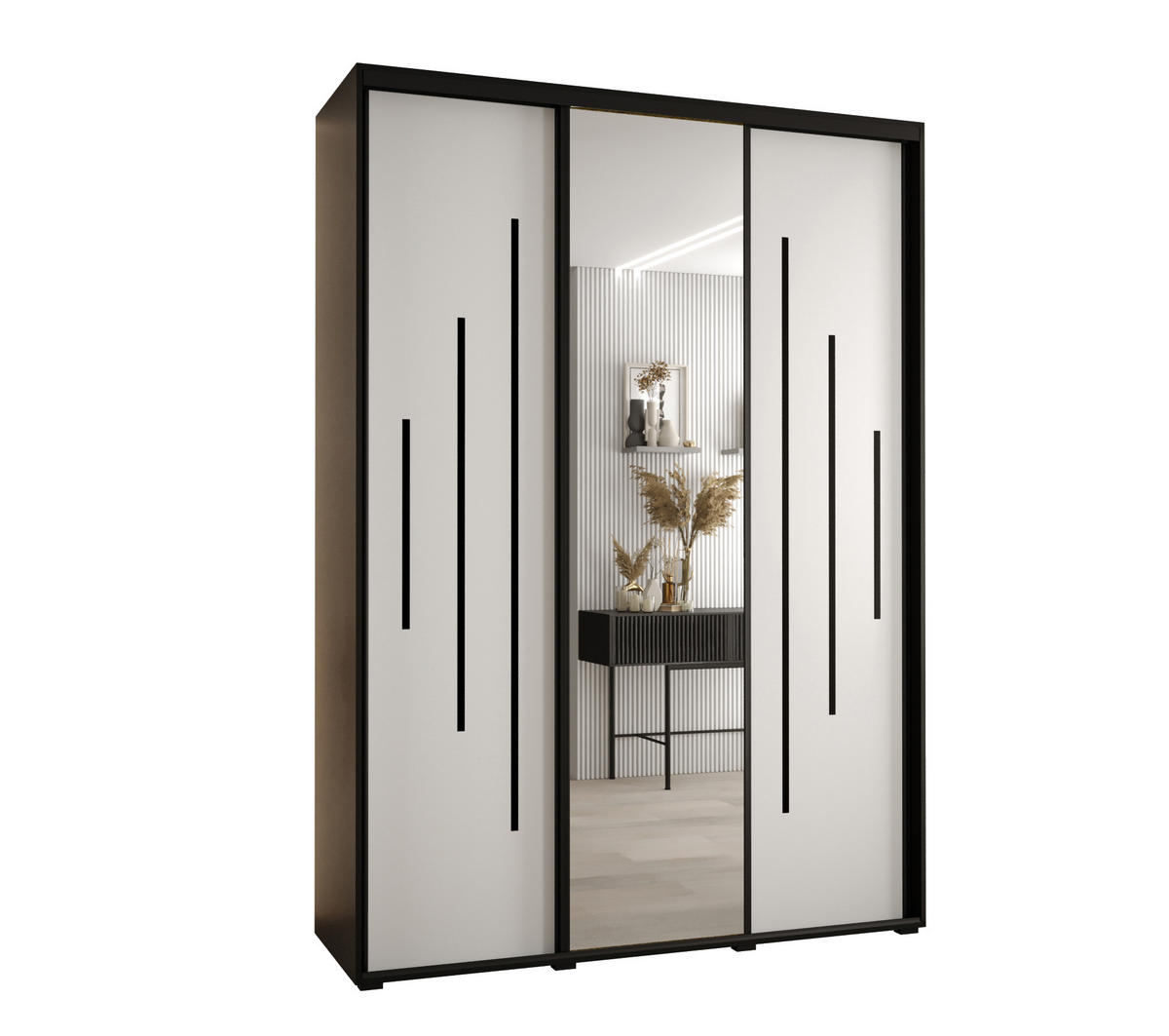 SCHWEBETÜRENSCHRANK 235,2/170/60 3-türig - Schwarz/Weiß, Holz/Metall (170/235/60cm) - Abiks Möbel