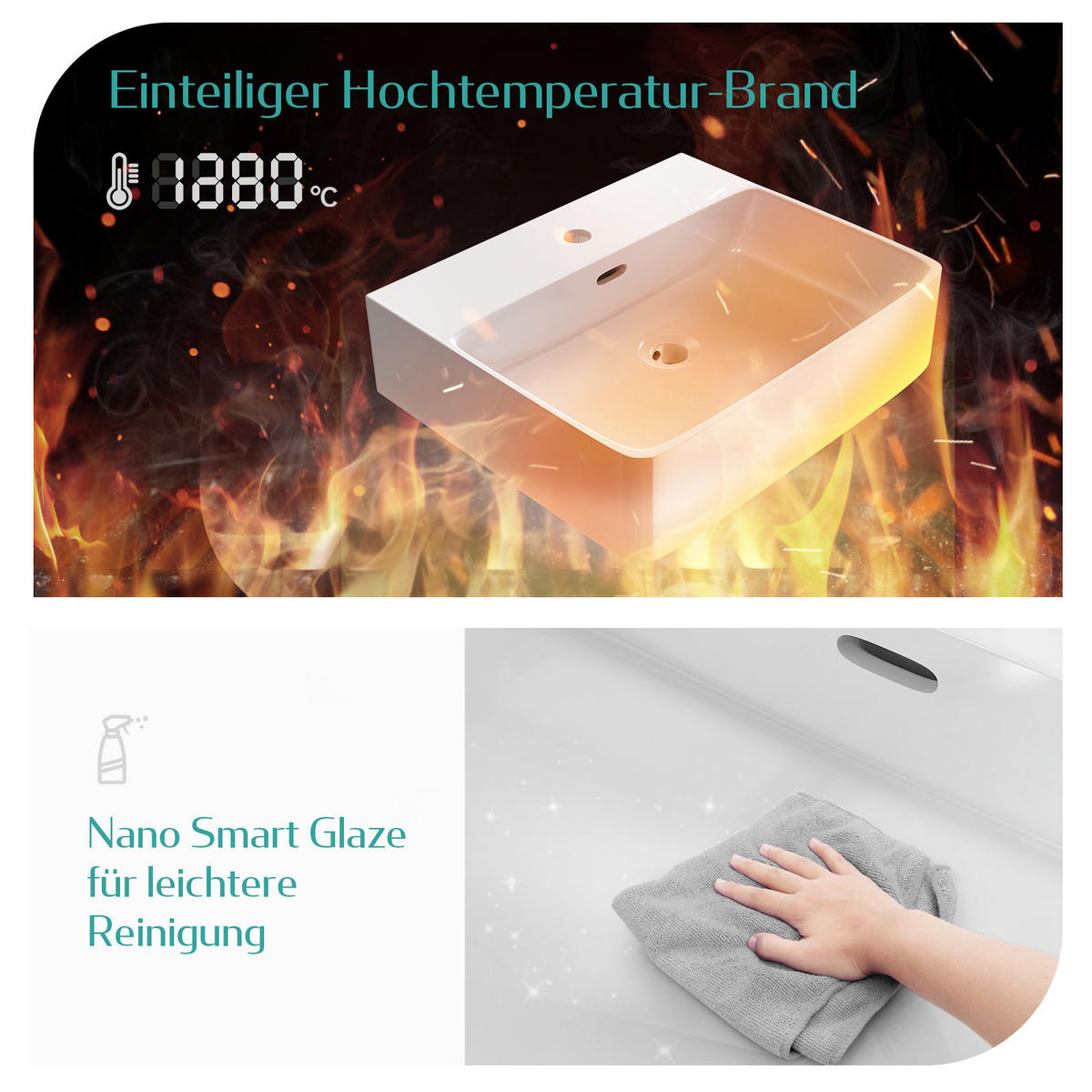 WASCHBECKEN mit 1 Hahnloch, Überlauf und Hahnlochbank, Weiß 50/42,5/13 cm - Weiß Hochglanz, Keramik (42.5/13/50cm) - EMKE