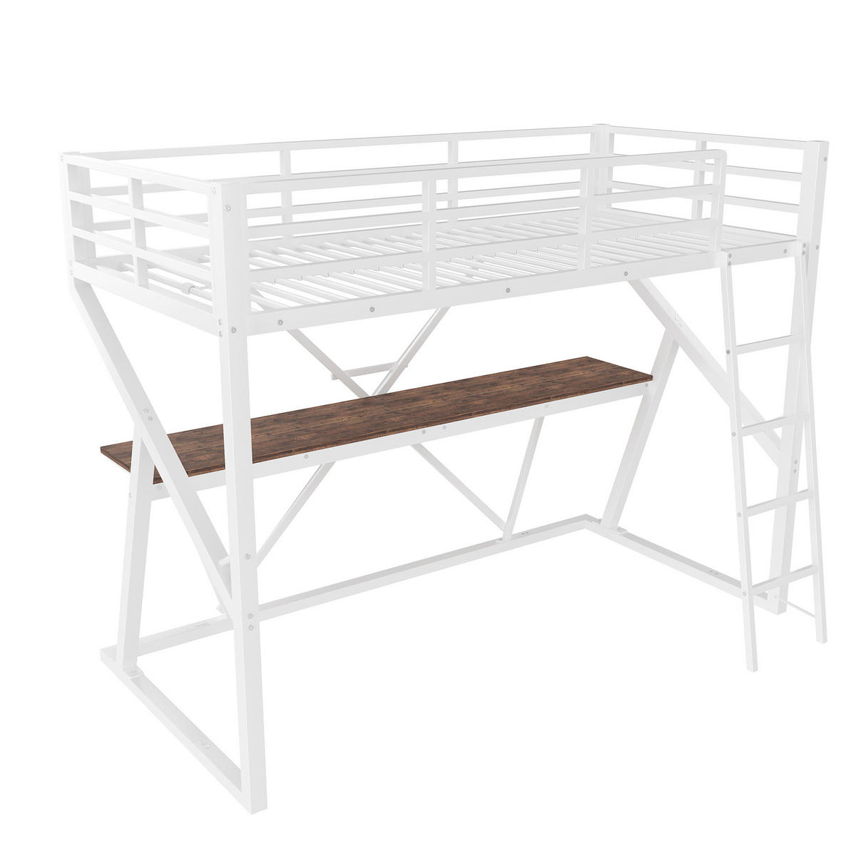 HOCHBETT 90/200 cm aus Metall und MDF mit LED-Leiste, Schreibtisch und Treppe Weiß - Weiß, Metall (90/200cm) - Modenvie