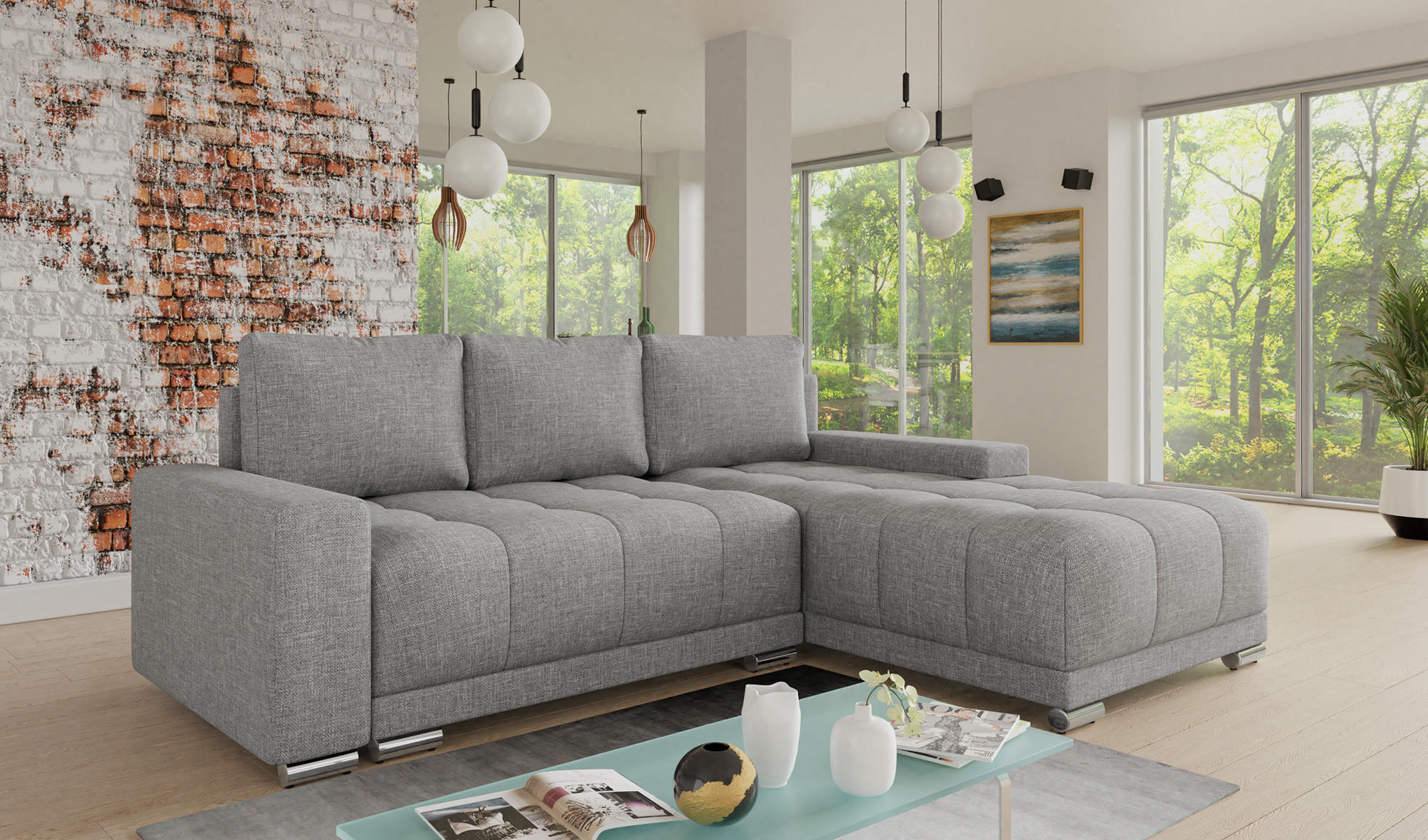 Thumbnail - Sofnet Ecksofa, Grau, Textil, 5-Sitzer, L-Form,Rechteckig, 255x180 cm, Wohnzimmer, Sofas & Couches, Wohnlandschaften, Ec...