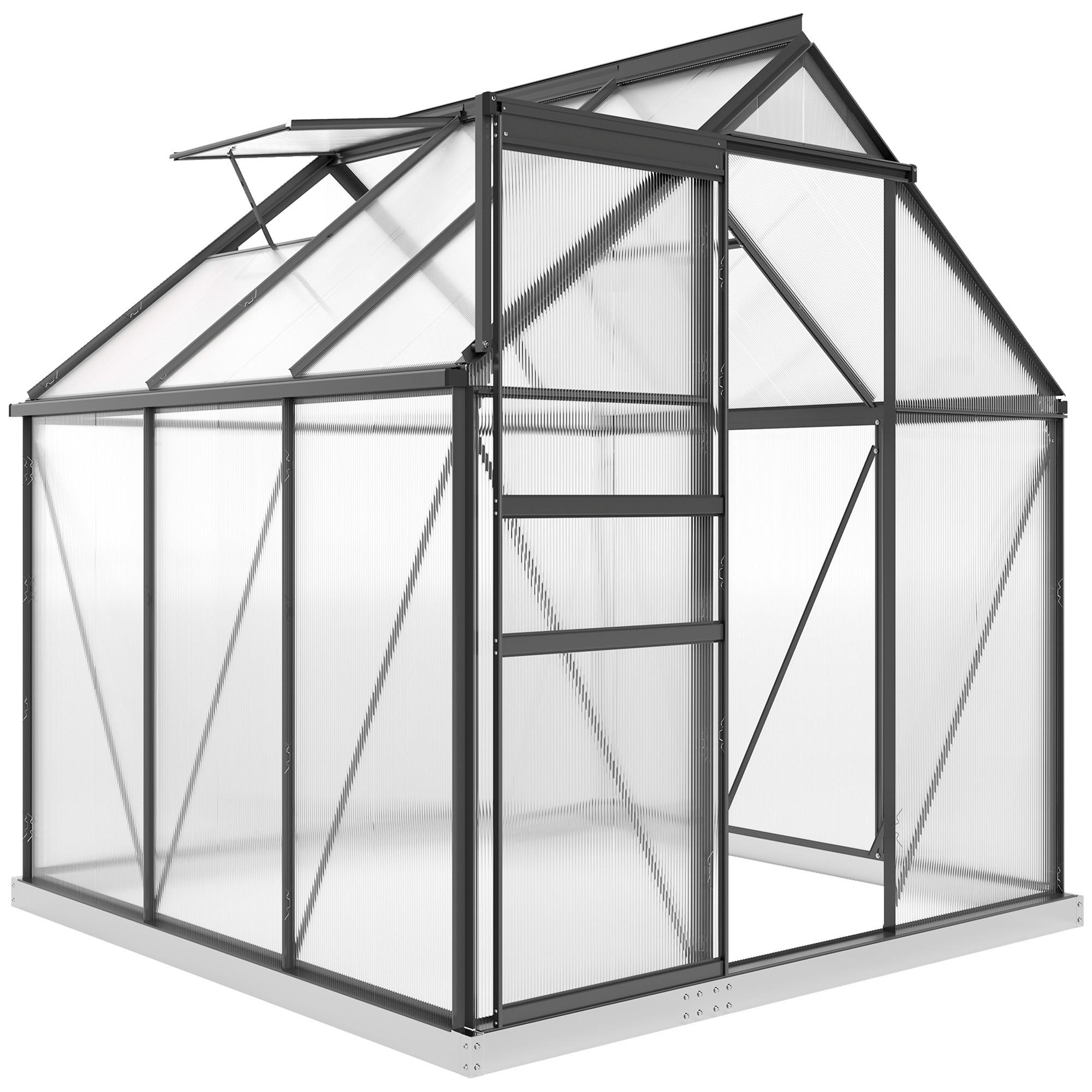 GEWÄCHSHAUSTÜR, Alu-Polycarbonat, Oberlicht-Scharnier, grau - Grau, Metall (190/200/190cm) - Vallsero