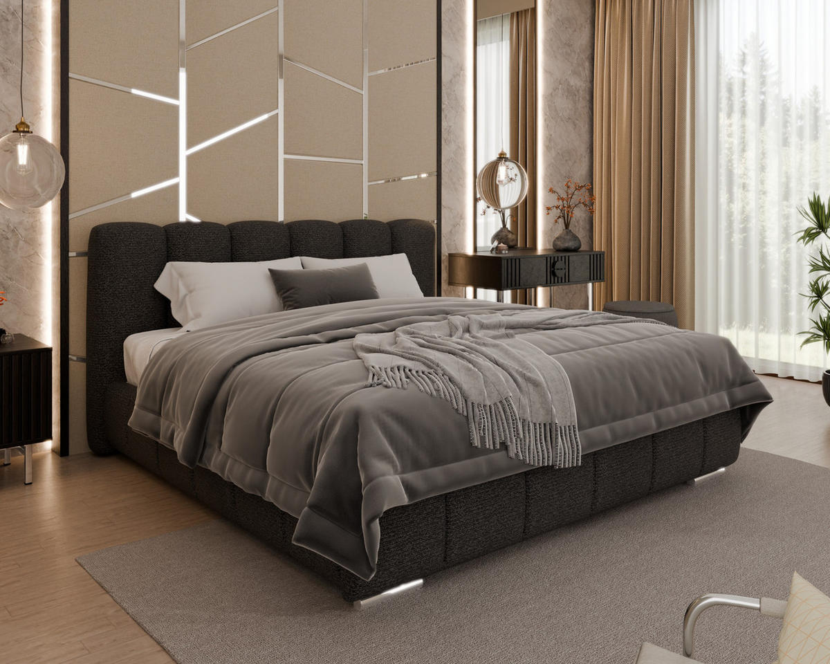 POLSTERBETT Zaira 180x200cm – Elegantes Polsterbett für modernen Wohnstil , ohne matratze, schwarz - Schwarz, Holz (160/200cm) - Homesy