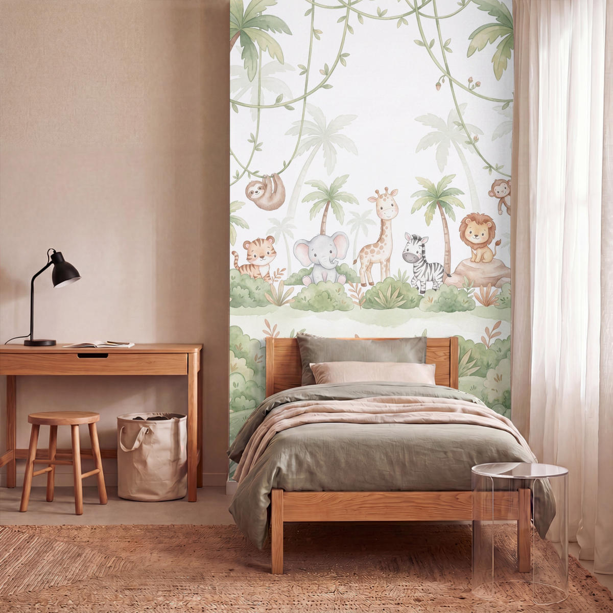 KINDERTAPETE - Tiere - Dschungel - Pastell - 120x200 cm - Weiß, Papier (120/200cm) - OnlyWow