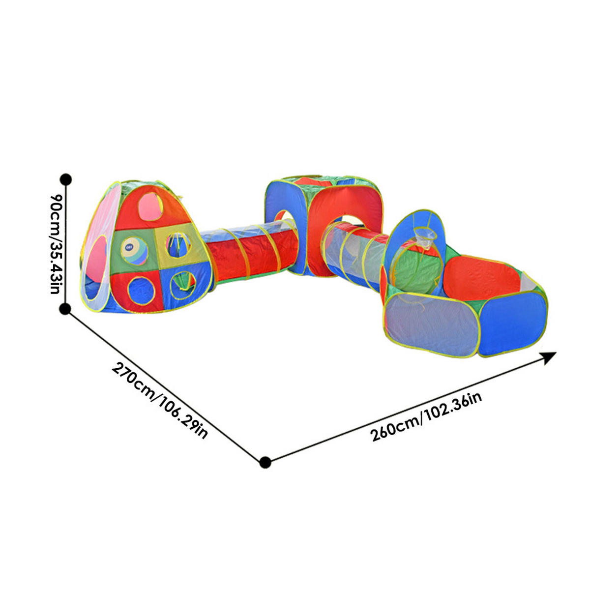 SPIELPLATZ 3 in 1 Faltbar Kinderzelt Bällebad Basketballkorb Polyester Multicolor - Multicolor, Kunststoff (260/90/270cm) - Livingandhome