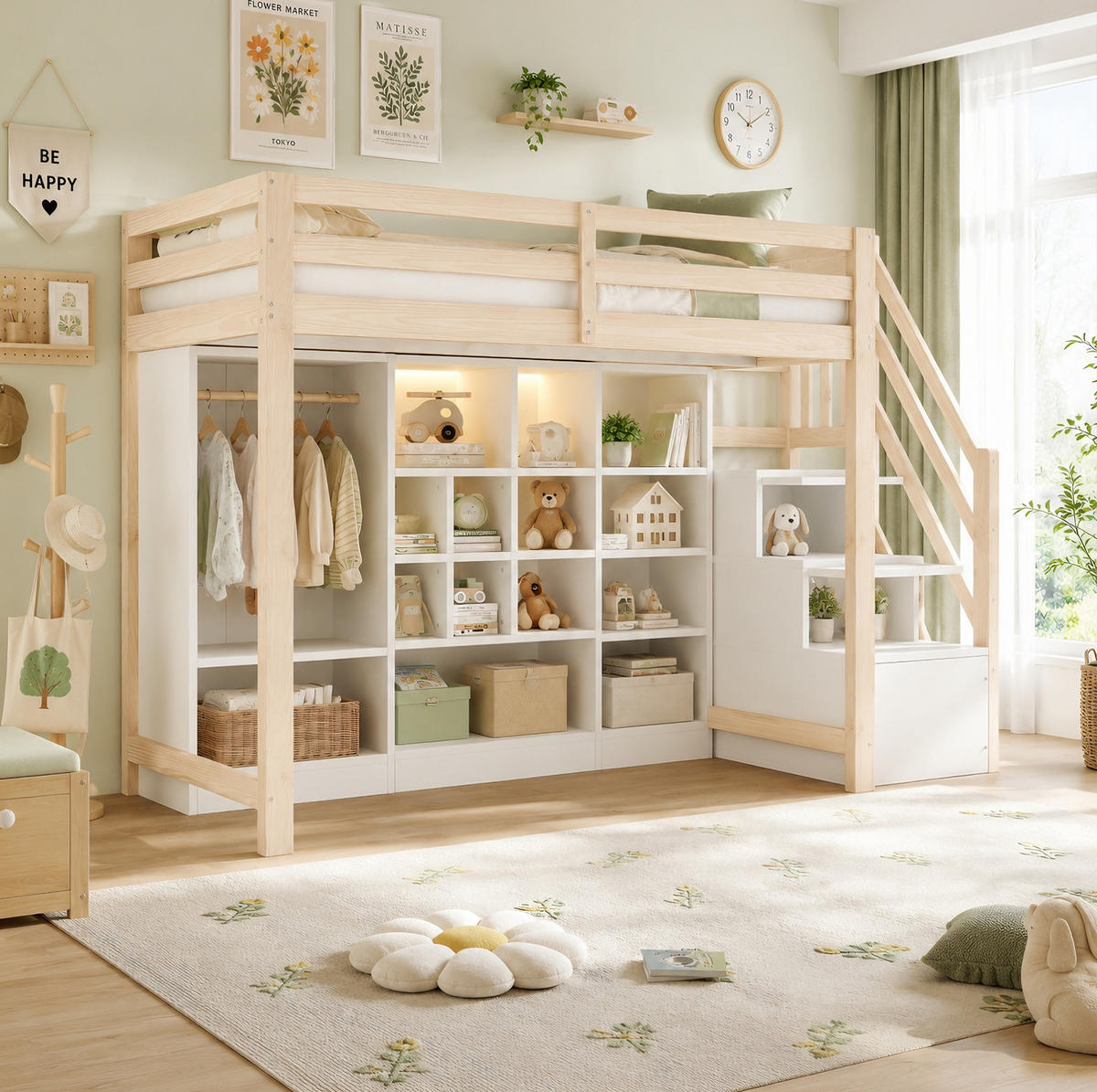 HOCHBETT 90/200 cm Weiß/Holzfarbe mit LED und Lattenrost - Naturfarben, Holz (90/200cm) - MIVRAY