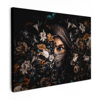 LEINWANDBILD Frau - Luxus - Blumen - Schmetterling - Porträt 40x30 cm - Schwarz, Textil (40/30cm) - MuchoWow