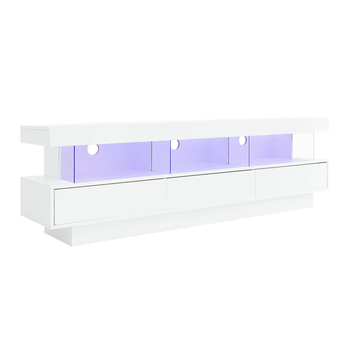 TV-SCHRANK 160/38/50,5 cm weiß Hochglanz mit 3 Glasfächern und LED-Beleuchtung - Weiß, Holzwerkstoff (160/50.5/38cm) - OKWISH