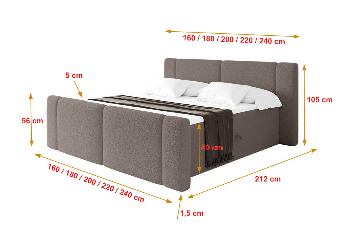 BOXBETT mit Matratze H4 - EVON Zanozek - 140x200 cm Braun - Braun, Holzwerkstoff (140/200cm) - ALTDECOR
