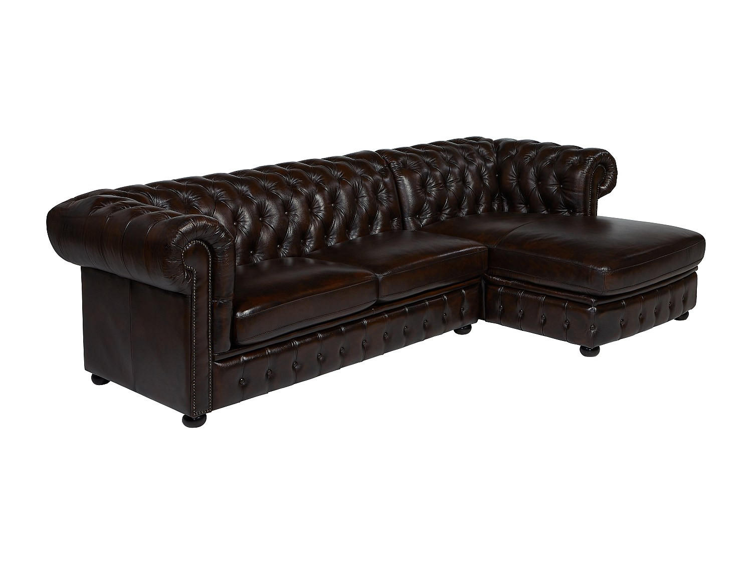 CHESTERFIELD Ecksofa - Ecke Rechts - Büffelleder - Dunkelbraun - BRENTON - Braun, Leder (274/166cm) - Vente-Unique