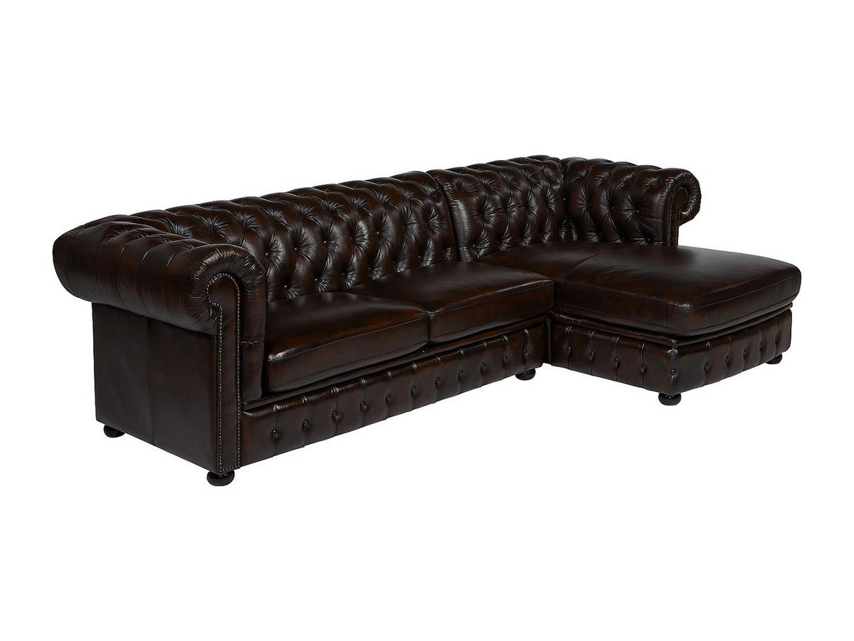 CHESTERFIELD Ecksofa - Ecke Rechts - Büffelleder - Dunkelbraun - BRENTON - Braun, Leder (274/166cm) - Vente-Unique