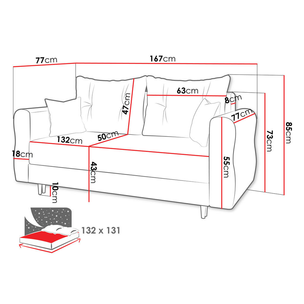Thumbnail - Mirjan24 Schlafsofa, Türkis, Textil, 2-Sitzer, Rechteckig, 167x85x77 cm, Wohnzimmer, Sofas & Couches, Schlafsofas