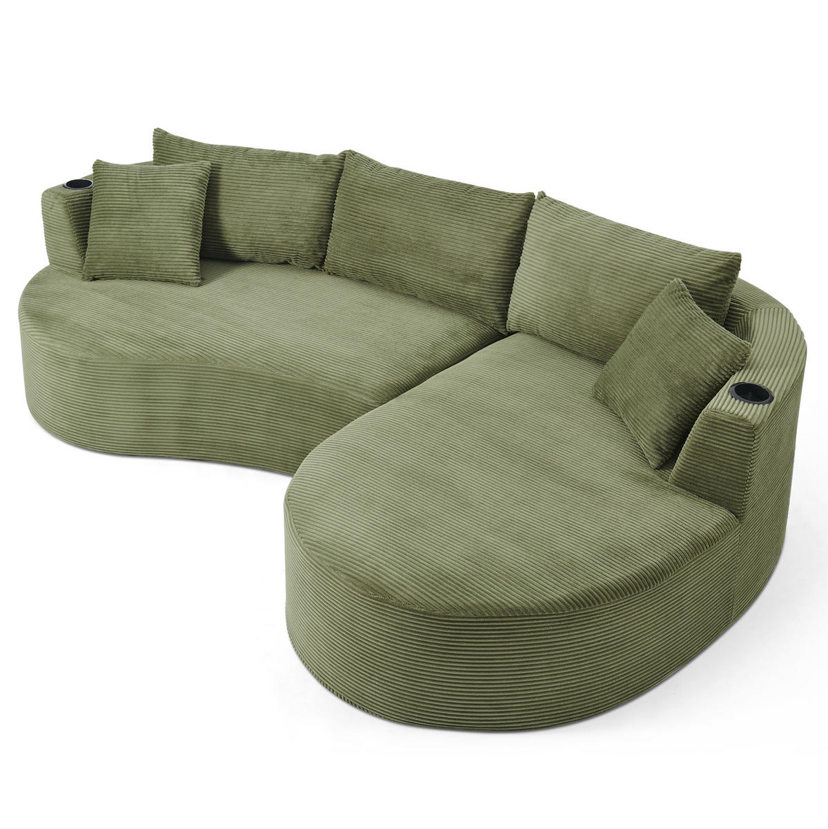 3-SITZER Sofa mit Getränkehaltern, bogenförmigem Design und Kissen, Grün - Grün, Kunststoff (264/76/168cm) - Redom