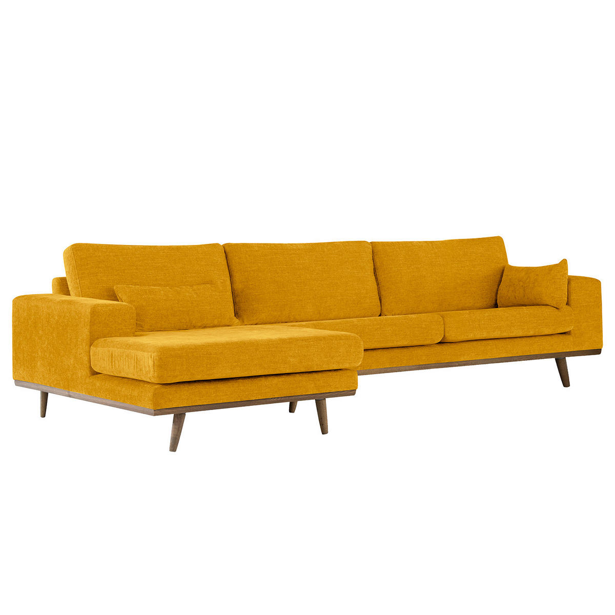 ECKSOFA mit Longchair - Eichefarben/Gelb, Eichenholz/Textil (281/153cm) - home24