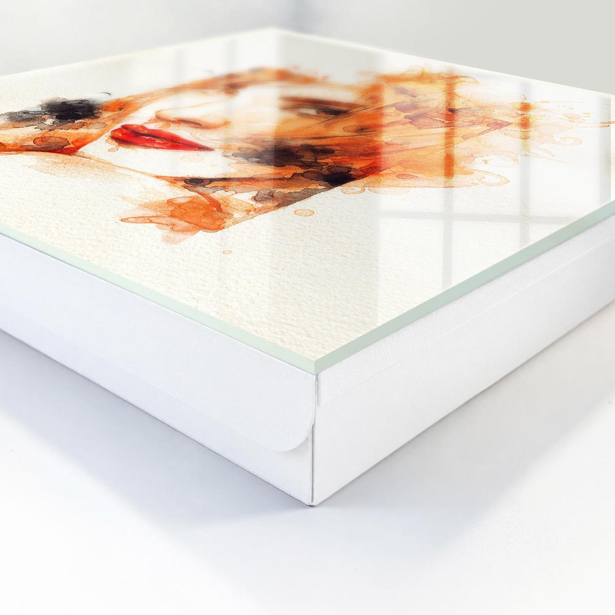 SCHLÜSSELBOX Weiß 30x30 cm – Türöffnung nach rechts - Feminine Aquarellmalerei - Orange, Metall (30/30/5cm) - TULUP